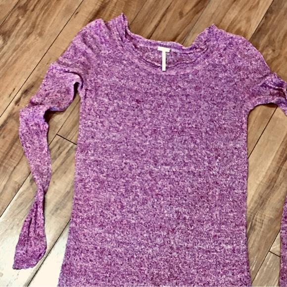 Free People red white sweater knit linen blouse shirt cottage boho ruffl… - Picture 6 of 7